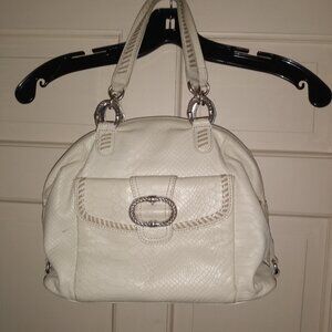 Brighton White Leather shoulder bag with tiger stripe lining